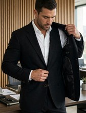 Brioni 44R Black Cashmere 2-Button Notch Lapel Single-Breasted Jacket  picture