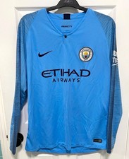 Rare Authentic Nike Manchester City Jersey XL Blue Long Sleeve Etihad Airways picture