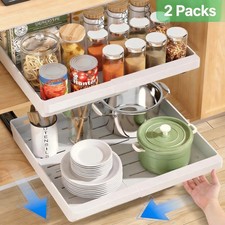 2 Pack Expandable Pull Out Cabinet Organizer, AOKIWO Slide Out Drawers with Adhe picture