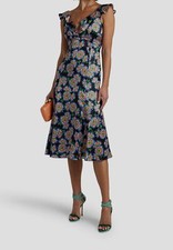 $625 Saloni Women's Black Silk Floral Ruffled Sleeveless A-Line Dress Size US4 picture