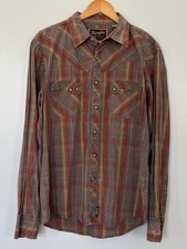 Wrangler Retro Men’s L Rust Plaid Western Pearl Snap Shirt Long Sleeve Cotton picture