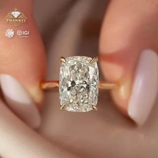 IGI 5 Ct Elongated Cushion EF/VS1 Lab Grown Diamond Wedding Ring 14k Yellow Gold picture