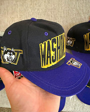 Vintage Washington Huskies Snapback Cap Unisex Adult One Size Black Purple Gold picture