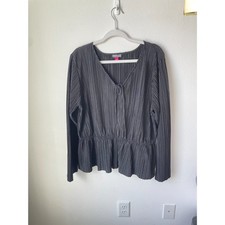 Plisse pleated peplum top XL Vince Camuto black tie front blouse picture