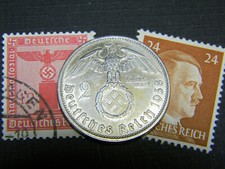 Rare WW2 German 2 Reichsmark Coin & Stamps World War 2 Authentic Artifacts Lot picture