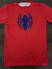 Under Armour HeatGear Compression Marvel Spider-Man T-Shirt Crew SS Red/Blue XL picture