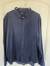 Haggar Mens XL Blue White Dotted Button Down Long Sleeve Dress Shirt picture