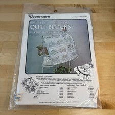 Vintage Vogart Crafts 8340B Bunnies Nursery Quilt Blocks Kit 1977 Stamped 12pc picture