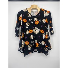 LARACE Halloween Pumpkin Ghost Skull Tunic Top Women 3X Black 3/4 Sleeve Swing picture