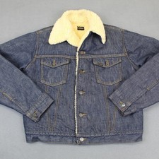 Vintage Roebucks Jacket Mens Large Blue Sherpa Lined Denim Trucker Sears 80s picture