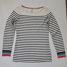 Boden Breton Long Sleeve T-Shirt Womens 2 Black White Stripe Multicolor Cuff picture