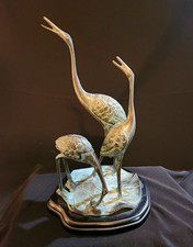Vintage Pier 1 Brass/metal Cranes Sculpture on Lily Pad Base - Made in Korea picture