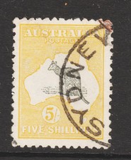 1915 SECOND WATERMARK 5/-GREY & YELLOW USED SG 30 £350 EXTREMELY SCARCE picture