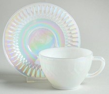 Vintage Federal Glass Moonglow Iridescent 43 Pc Dinnerware Set Milk Glass MCM picture