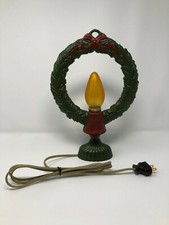 Antique-Style Electric Christmas Wreath Light w/ Hand-Painted Candle Flame Bulb  picture