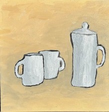 Original oil painting A Vase and Two Mugs. 12x12 inches. Ships free. picture