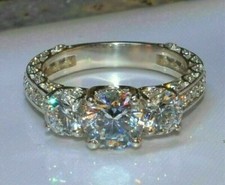 2.90Ct Round Cut Three Diamond Engagement Ring Solid 14k White Gold in Size 8.5 picture