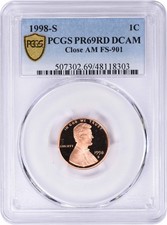 1998-S Lincoln Cent Close AM FS-901 PR69RD DCAM PCGS picture