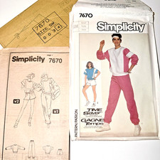 Vtg NEW Simplicity 7670 Pattern Sz S Time Saver 80s Tracksuit Sewing Aerobics FF picture