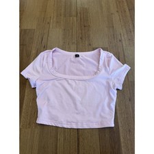 Light Pink Square-Neck Short Sleeve Crop Top XS Baby Pink picture