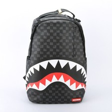 Sprayground Shark Drip Checkerboard Leather Bag Backpack Unisex Black Gray Plaid picture
