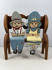 Vtg Wooden Folk Art Hand Crafted Shelf Sitters Country Couple on Wooden Bench picture