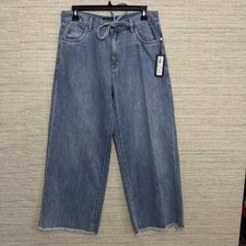 NWT Kobi Halperin Kim Pant Womens Wide Leg Drawstring Raw Hem Denim Jeans 28 picture