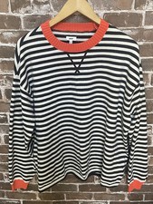 NWT AERIE SUNDAY SOFT CREW SWEATER DEEP EARTH WOMEN'S MEDIUM OVERSIZED STRIPED picture