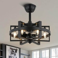 Bella Depot BD1811 18in Caged Ceiling Fan Fandelier 6-Speeds Black Remote NEW picture