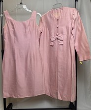 Vintage 1960s Pink Silk Shantung Sheath Dress & Coat Set Size 8 AS IS Underarm picture