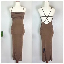 NA-KD X Lauren Lewis Women's Size S Brown Open Back Bodycon Midi Jersey Dress picture