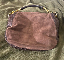 Michael Kors Medium Crescent Shoulder Bag Brown Croc Embossed Trim Zip Gold picture