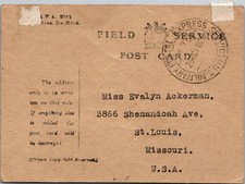 US 1918 WW1 Military Field Post Card Express Service Missouri - A7512 picture