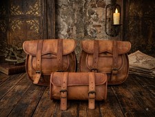 Natural Ageing Leather Saddle Bags Motorcycle Sportster Side Luggage Panniers picture