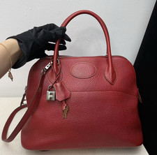 Auth Hermès Bolide 31  Handbag Red Togo Leather Silver Hardware Vintage picture