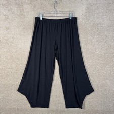 Ali Miles Cropped Pants Womens Large PL Black Wide Leg Sharkbite Hem Lagenlook picture
