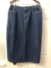 Vintage Blassport Bill Blass Blue Denim Long Skirt Cotton Elastic Waist Size 18 picture