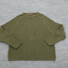 Vintage Woolrich Sweater Men Large Moss Green Ribbed Knit Ramie Cotton Crew Neck picture