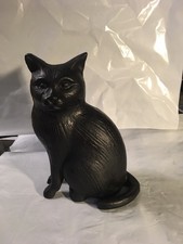 Vintage Cast Iron Black  Sitting Cat   6.25” picture