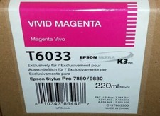 03-2023 NEW GENUINE EPSON T6033 VIVID MAGENTA 220ml INK STYLUS 7880 9880 T603300 picture