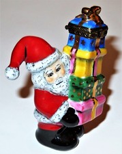 LIMOGES FRANCE BOX - CHRISTMAS - RMC - SANTA CLAUS WITH A STACK OF PRESENTS - LE picture