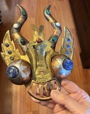 Vintage Chilean Copper Brass Mythological Wall Mask Sculpture With Gemstones picture