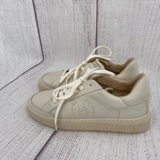 Belstaff Track Leather Sneakers Womens 6 Cream Perforated Phoenix Logo Low Top picture