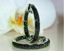 1.50Ct Lab Created Round Cut Black Diamond Hoop Earrings 14K White Gold Finish picture
