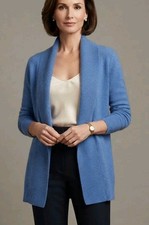 L.L.Bean Women's Classic 100% Premium Cashmere Blue Open Cardigan S Excellent  picture
