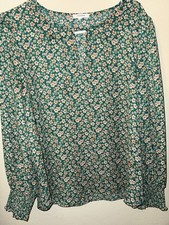 Anthropologie Pleione Green Floral Long Sleeve V-Neck Blouse Top Women's Large picture