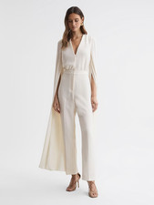 REISS Olivia Jumpsuit Cape Sleeve V-Neck Ivory 10 picture
