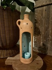 Vintage Chanticleer Pottery Terracotta Candle Lantern Jug Blue Glaze Signed picture