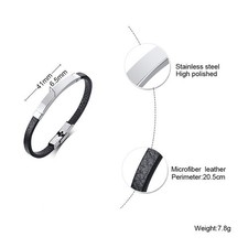 Mens Leather Bracelet Minimalist Braided Wristband Stainless Steel Magnetic Clas picture
