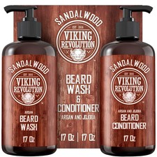 Viking Revolution Beard Wash & Conditioner Set 17oz Sandalwood Argan Jojoba Oils picture